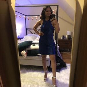 Zara blue satin backless mini dress